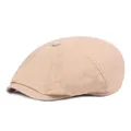 Classic cotton khaki newsboy cap for men featuring a minimalist vintage panel design - Khaki