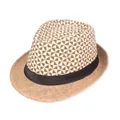 Retro plaid fedora hat with brown geometric weave and black ribbon for summer sun protection - M(56-58cm) / Khaki