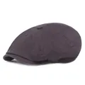 Classic dark brown cotton newsboy cap with multi-panel stitching and short brim design - Gray