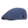 Berretto piatto classico in denim blu scuro per uomo e donna con fibbia in metallo - Regolabile / Blu Denim