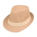 Chapeau fedora en paille classique pour homme avec ruban pour le soleil - Taille Unique 58cm / Kaki