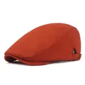 Classic caramel wool beret hat with adjustable metal buckle and sleek flat cap design - Adjustable / Orange
