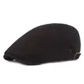 Detail of classic black flat cap with adjustable side metal buckle and textured fabric - Adjustable / Black