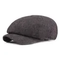Classic dark grey herringbone newsboy cap for men and women with vintage octagonal style - One Size / Dark Gray