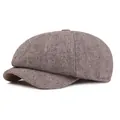 Classic herringbone newsboy cap in retro brown tweed with an eight-piece panel design - One Size / Light Khaki