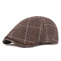 Boina clásica a cuadros marrón para hombre en tweed grueso, ideal para invierno y estilo retro - Talla única / Caqui