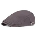 Gorra plana gris oscuro vintage de algodón con costuras y hebilla metálica ajustable - Ajustable / Gris