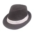 Chapeau fedora en paille noire pour hommes avec ruban contrasté blanc élégant - Taille Unique 58cm / Noir