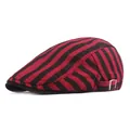 Klassieke rood-zwart gestreepte platte pet met verstelbare gesp voor een casual uitstraling - Verstelbaar / Rood