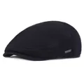 Close-up of thick winter ivy cap fabric texture with a premium metal brand logo - Adjustable / Navy Blue