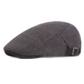Klassieke visgraat plaid flat cap in donkergrijs voor herfst en winter gebruik - Verstelbaar / Zwart