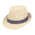 Classic cream straw fedora hat for men with dark blue woven band for sun protection - One Size 58cm / Blue Waistband