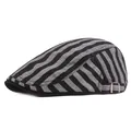 Gorra clásica de rayas negras y grises con hebilla de metal y visera negra corta - Ajustable / Gris