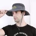 Chapeau de soleil extérieur gris foncé à large bord avec maille et cordon réglable - Taille unique / Gris clair