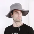 Men's grey outdoor sun hat with wide brim, mesh breathability and adjustable chin cord - One Size / Light Gray