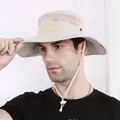 Chapeau de soleil homme pour la pêche avec mesh respirant et cordon réglable - Taille unique / Beige