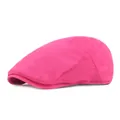Solid rose red newsboy cap in cotton linen blend with stitching detail on white background - Adjustable / Rose Red