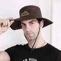 Detail of coffee outdoor fishing hat with mesh vents and adjustable windproof strap - One Size / Coffee