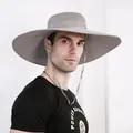 Cappello parasole grigio a tesa larga traspirante con rete e sottogola regolabile - Taglia unica / Grigio chiaro