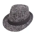Klassischer Herren-Filzhut in grauer Tweed-Optik mit schwarzem dekorativem Bandornament - Einheitsgröße / Hellgrau
