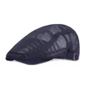 Macro detail of breathable mesh navy beret cap with adjustable metal side buckle - Adjustable / Navy Blue