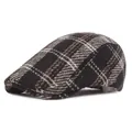 British style checkered newsboy cap for women in black and brown plaid pattern - Adjustable / Black