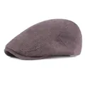 Klassieke donkerbruine corduroy baret pet met retro textuur voor heren vrijetijdskleding - Verstelbaar / Grijs