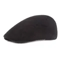 Detail van zwarte corduroy baret met geribbelde textuur en een klassieke platte pet klep - Verstelbaar / Zwart