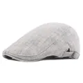 Light gray herringbone flat cap with adjustable leather side strap and vintage texture - Adjustable / Light Gray