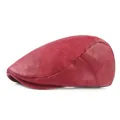 Casquette plate classique rouge foncé en similicuir avec coutures vintage pour l'hiver - Réglable / Rouge