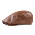 Casquette plate classique en similicuir marron pour homme avec texture de qualité - Réglable / Café