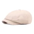Béret classique beige en coton avec design à six panneaux et visière incurvée pour été - Taille Unique(Élastique) / Beige
