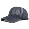 Dark blue breathable mesh baseball cap with curved brim and white sports lettering - Adjustable / Navy Blue