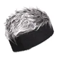 Camouflage style brimless dock worker hat with silver gray hair wig for hip hop fashion - One Size / Black Edge Grey Hair
