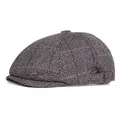 Klassische Schirmmütze für Herren mit Fischgrätmuster und warmem Wollmischgewebe für Winter - Verstellbar / Grau