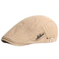 Khaki cotton beret hat with metallic emblem and adjustable strap in side 45-degree view - Adjustable / Khaki