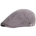 Classic grey beret cap with herringbone texture and adjustable metal buckle - Adjustable / Gray