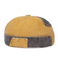 Detail of ginger docker hat with grey patch and distressed raw edges in washed cotton - Adjustable / Orange