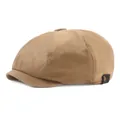 Close-up of khaki newsboy cap with cotton twill texture and brown leather strap detail - One Size / Khaki