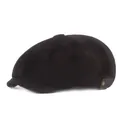 Classic black cotton newsboy cap featuring vintage side metal rivet in a side view profile - One Size / Black