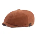 Retro caramel brown newsboy cap in cotton twill fabric with button top and metal rivet detail - One Size / Coffee