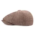 Classic herringbone newsboy cap in coffee and beige tweed with a vintage British style - One Size / Coffee