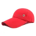 Breathable red baseball cap with long brim and golden shield embroidery for sun protection - Red