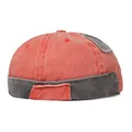 Retro washed docker cap in red and grey with distressed patchwork and raw edges - Adjustable / Orange Red