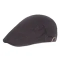 Classic dark brown adjustable cotton flat cap with metal side buckle for men - Adjustable / Black