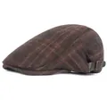 Béret marron foncé à rayures pour homme avec sangle de réglage en cuir de qualité - Réglable / Rouge Orangé