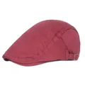 Classic dark red cotton flat cap featuring adjustable bronze metal side buckle - Adjustable / Red