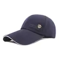 Men's summer baseball cap in dark blue with embroidery and long sun protection brim - Navy Blue