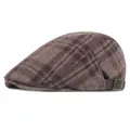 Béret en laine à carreaux marron pour homme avec sangle en cuir et boucle réglable - Réglable / Kaki
