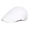 Classic white cotton beret cap for men with adjustable side metal buckle - Adjustable / White